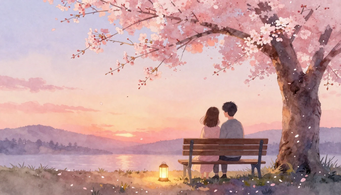 A soft and ethereal watercolor painting depicting a couple s...