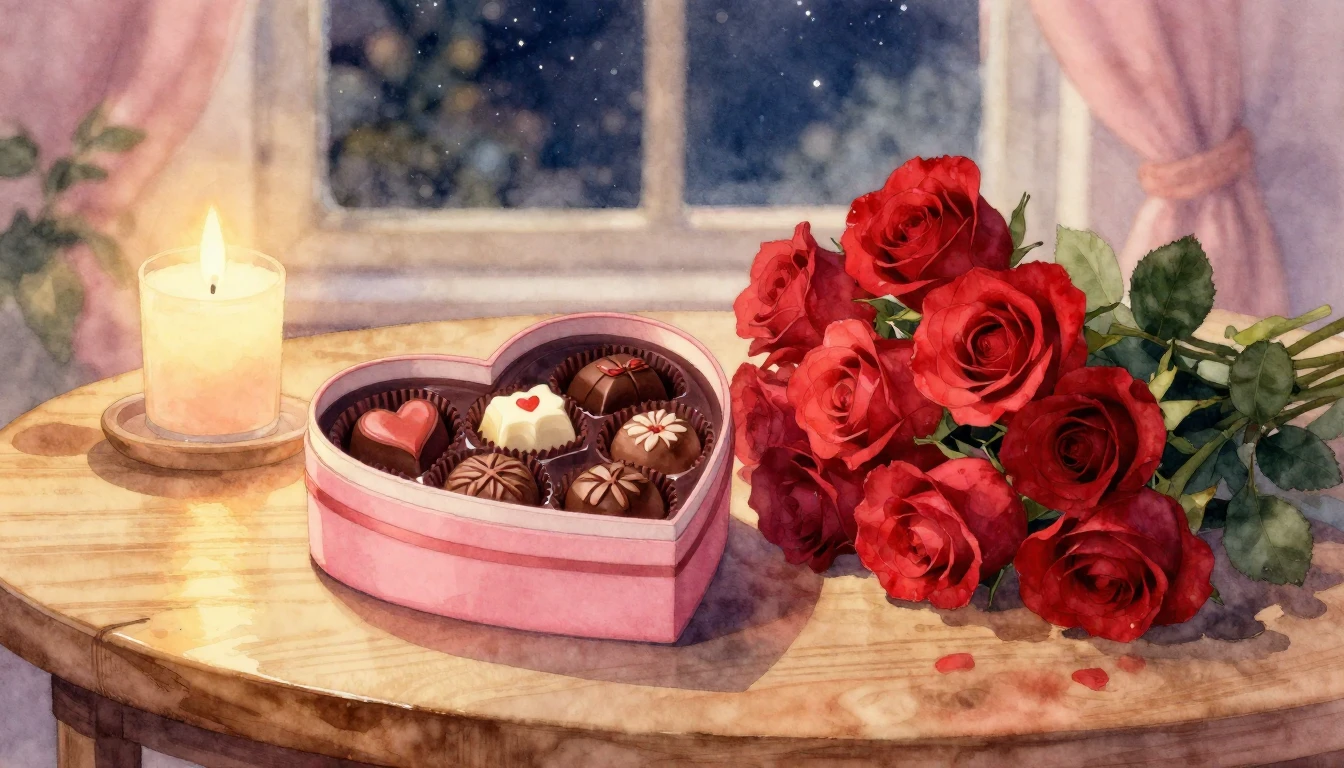 A romantic and dreamy watercolor composition symbolizing Val...