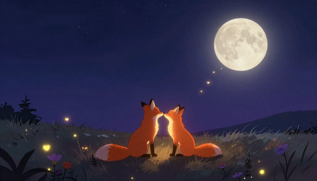 A warm, romantic, and whimsical illustration depicting two g...