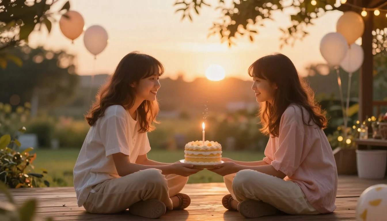 A heartwarming and cozy scene of two friends sitting togethe...