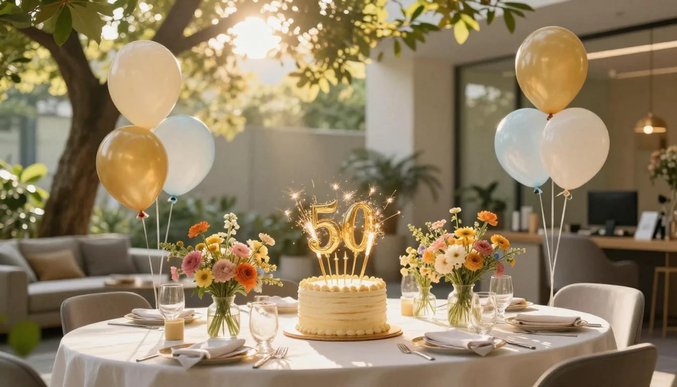 A warm and inviting scene celebrating a 50th birthday milest...
