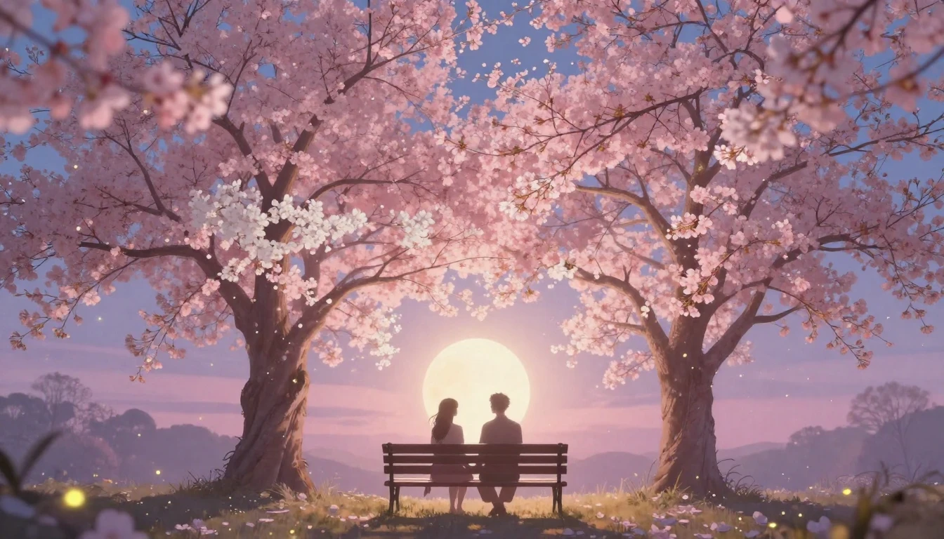 A soft, dreamy composition depicting a magical garden at twi...