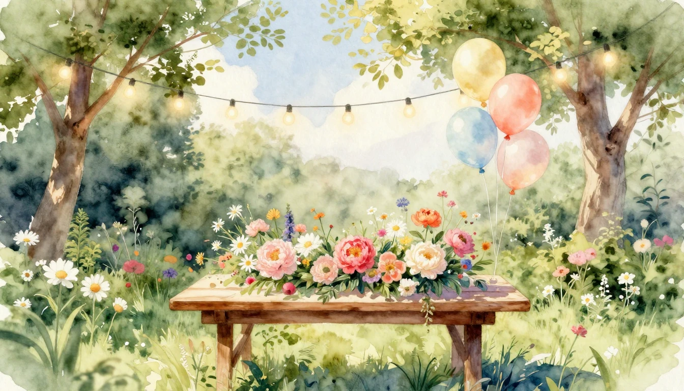 A beautiful watercolor painting of a bright, sun-drenched ou...