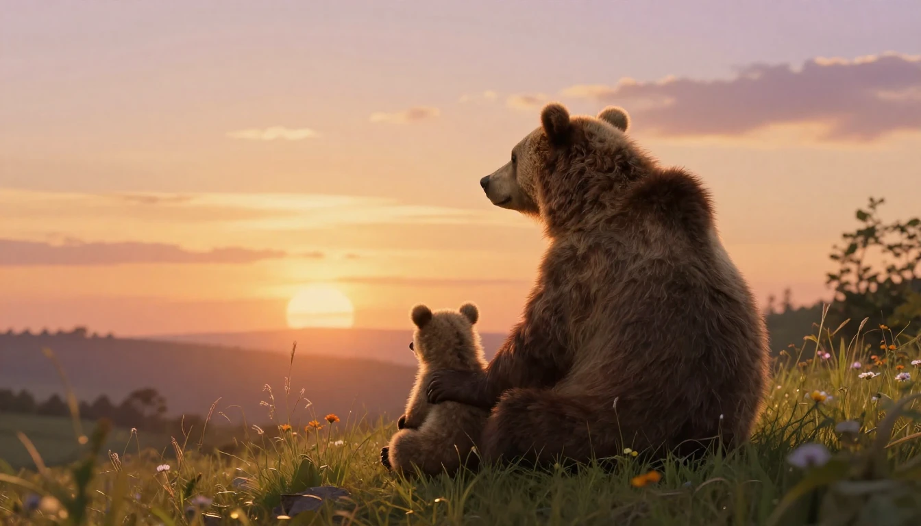 A heartwarming and emotional scene of a large, protective fa...