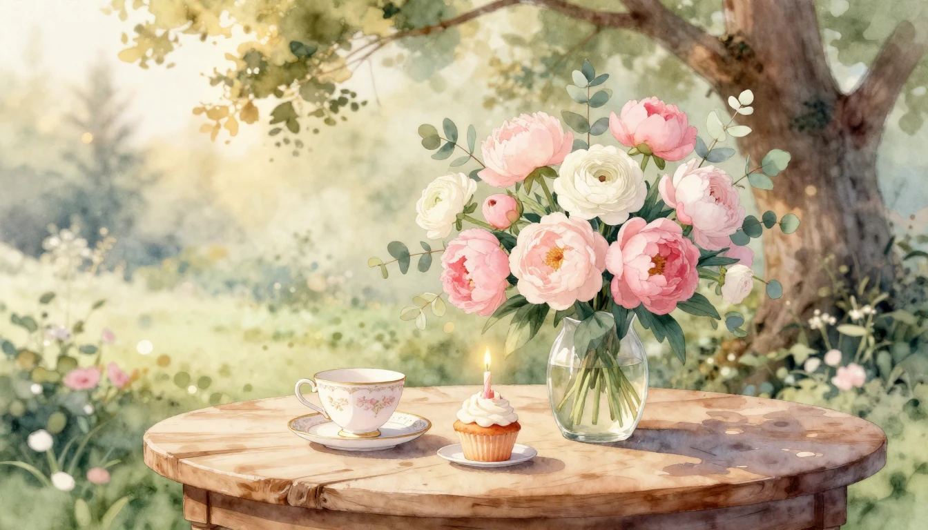 A beautiful and delicate watercolor illustration of a serene...