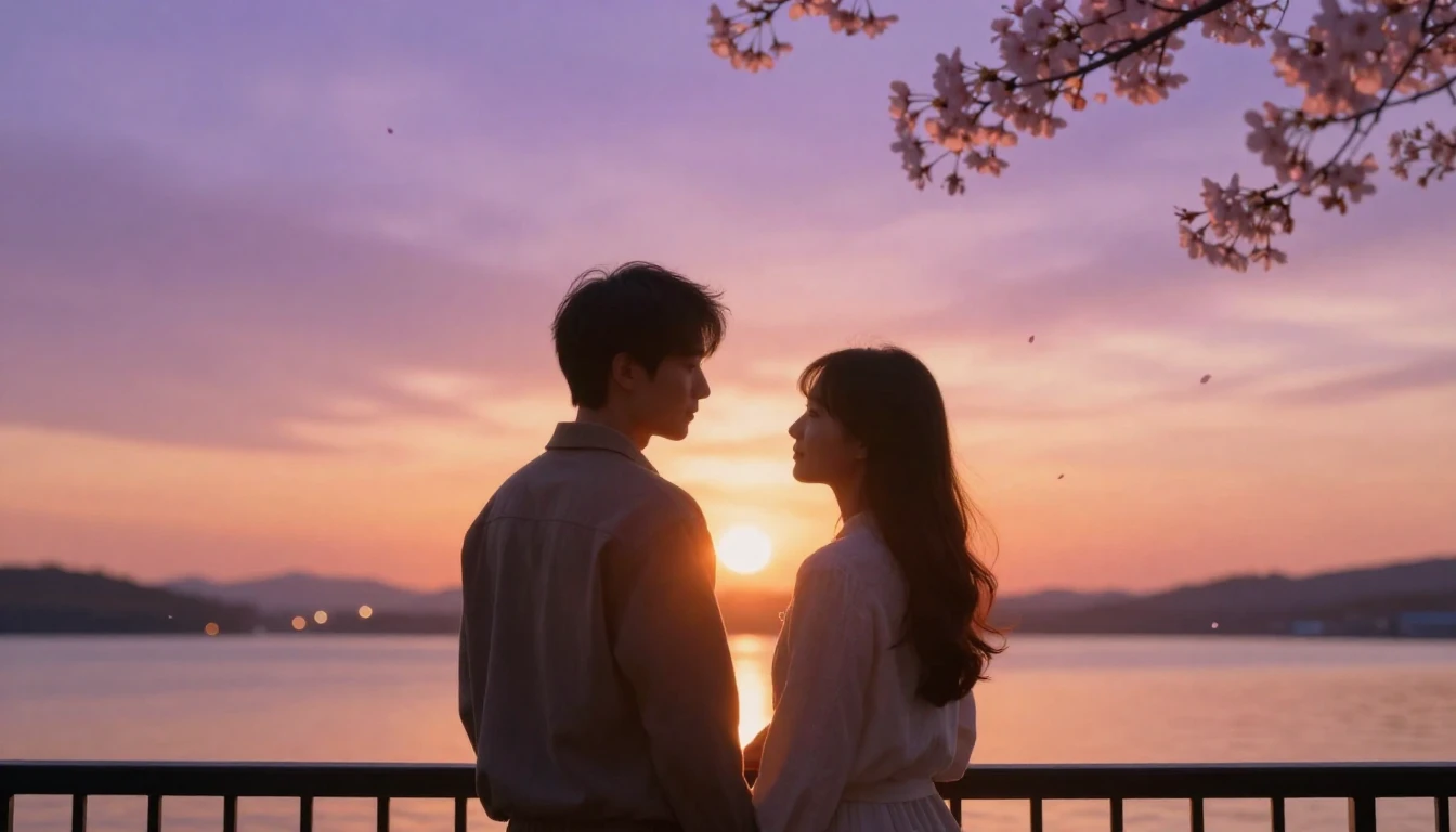 A breathtaking cinematic shot of a couple standing close tog...
