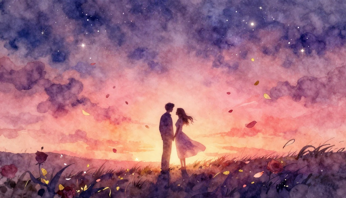 A romantic and dreamy watercolor composition representing et...