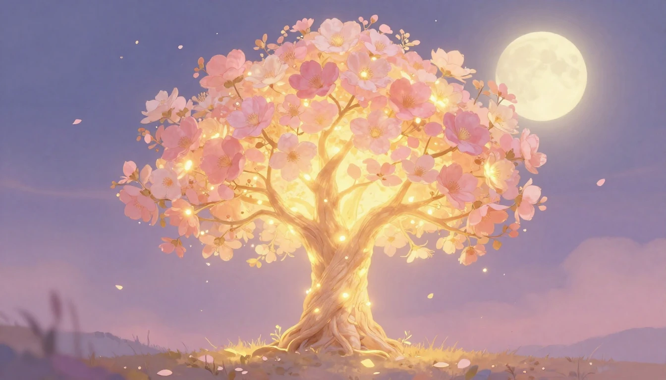 A gentle, heartwarming scene of a beautiful glowing tree of ...
