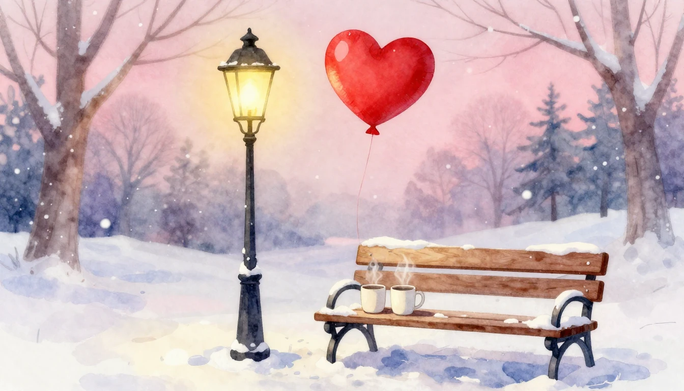 A soft and romantic watercolor illustration depicting a cozy...