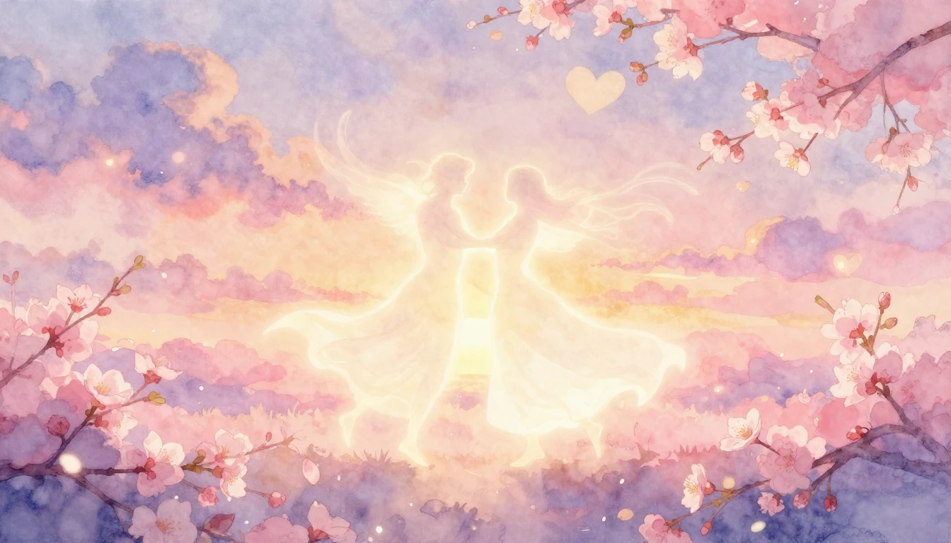 A soft and dreamy watercolor painting representing eternal l...