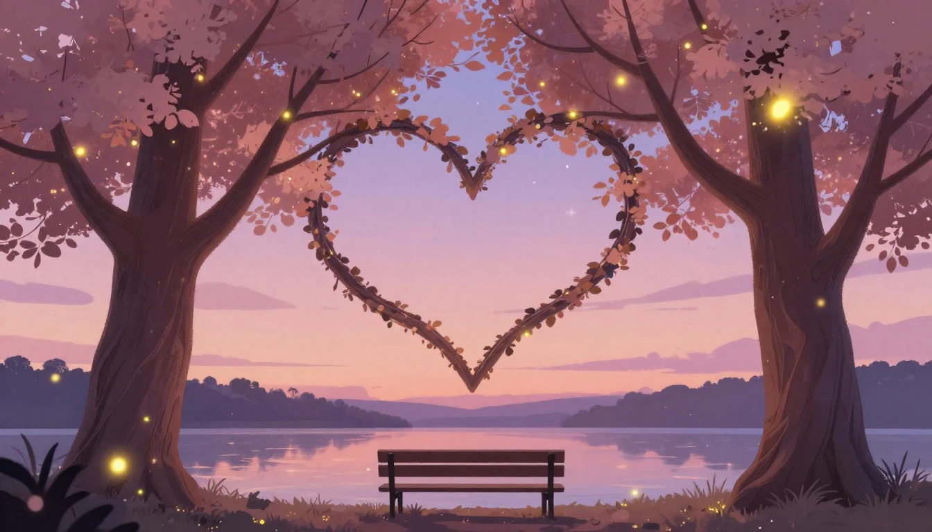 A romantic and soft illustration featuring two intertwined t...