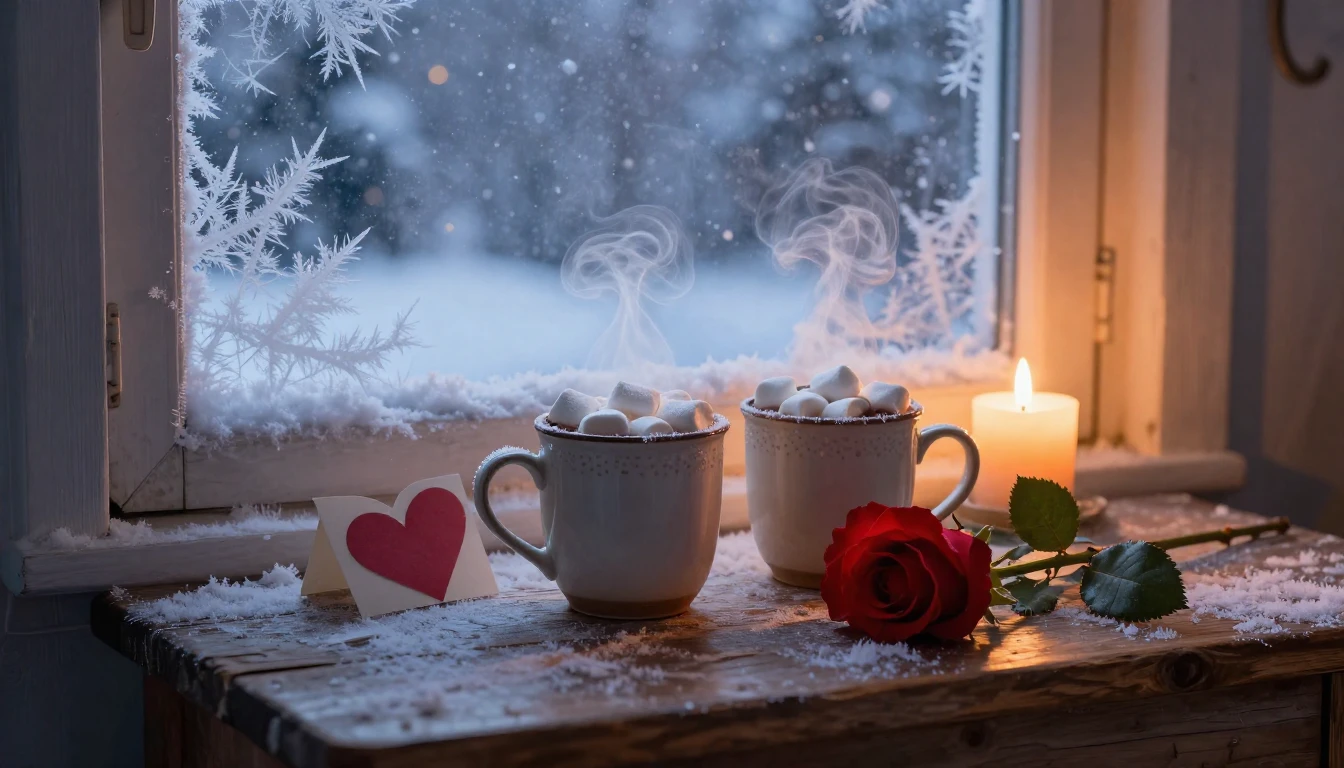A romantic and cozy composition symbolizing love in winter. ...