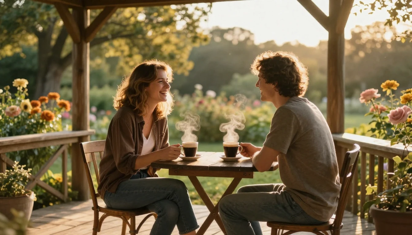 A heartwarming and atmospheric scene of two close friends si...