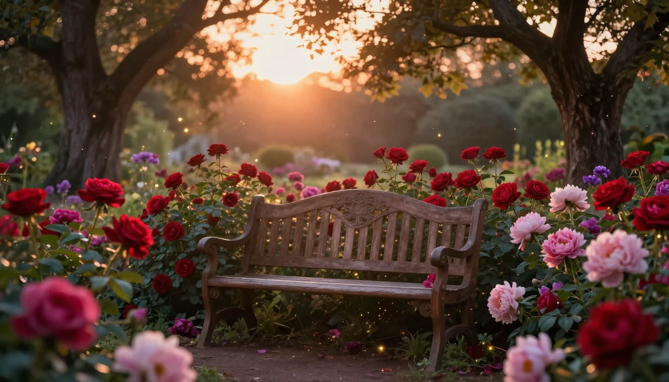 A romantic and enchanting scene of a lush garden during the ...