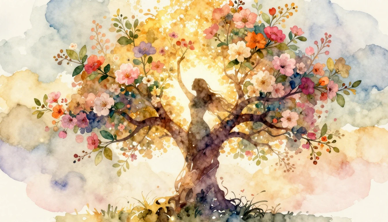 A breathtaking watercolor illustration symbolizing female em...