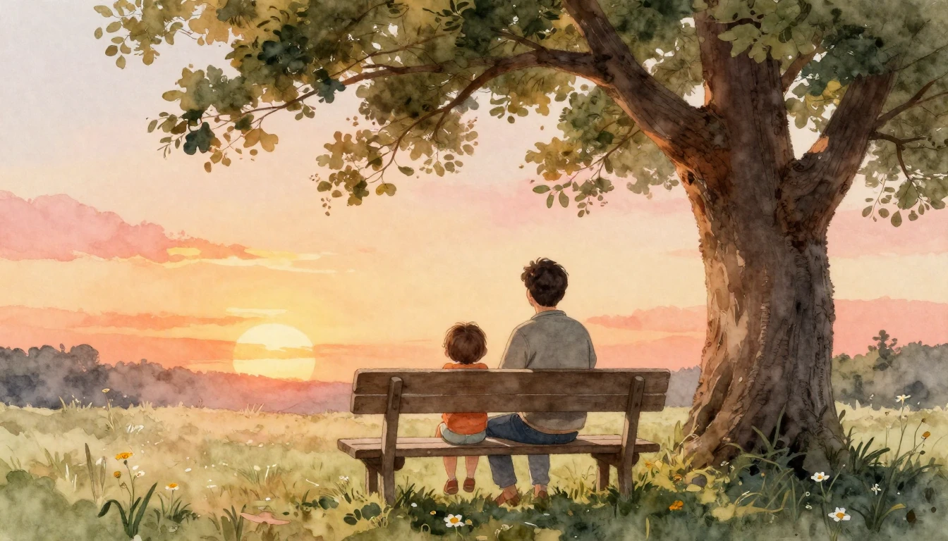 A heartwarming and nostalgic scene in a soft watercolor styl...