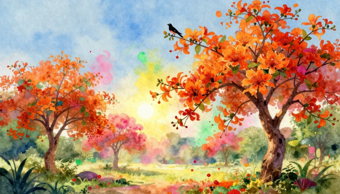 A vibrant and ethereal watercolor painting depicting the ess...
