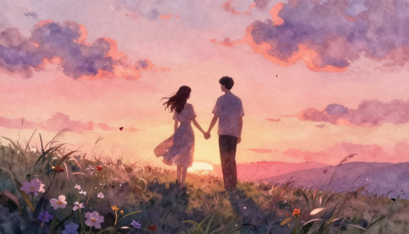 A breathtaking watercolor painting capturing an intimate mom...