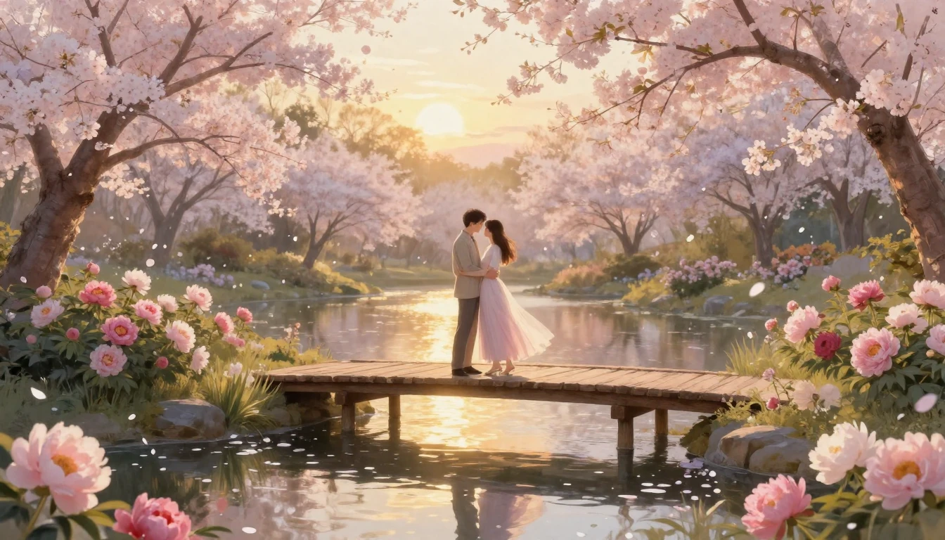 A dreamy and ethereal scene of two lovers standing on a rust...