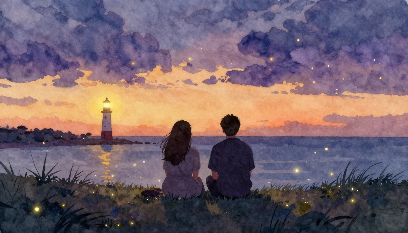 A heartwarming watercolor painting depicting two silhouettes...