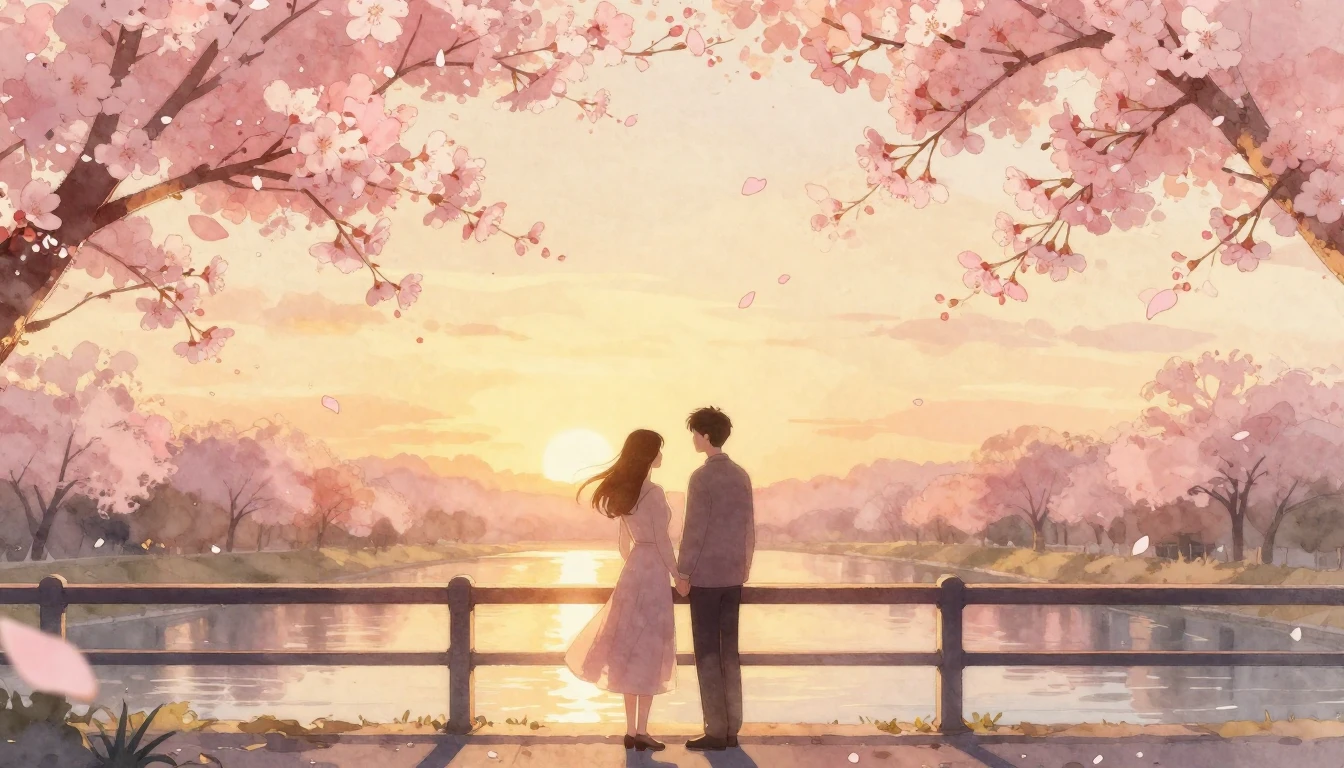 A romantic and ethereal scene featuring two silhouettes of a...