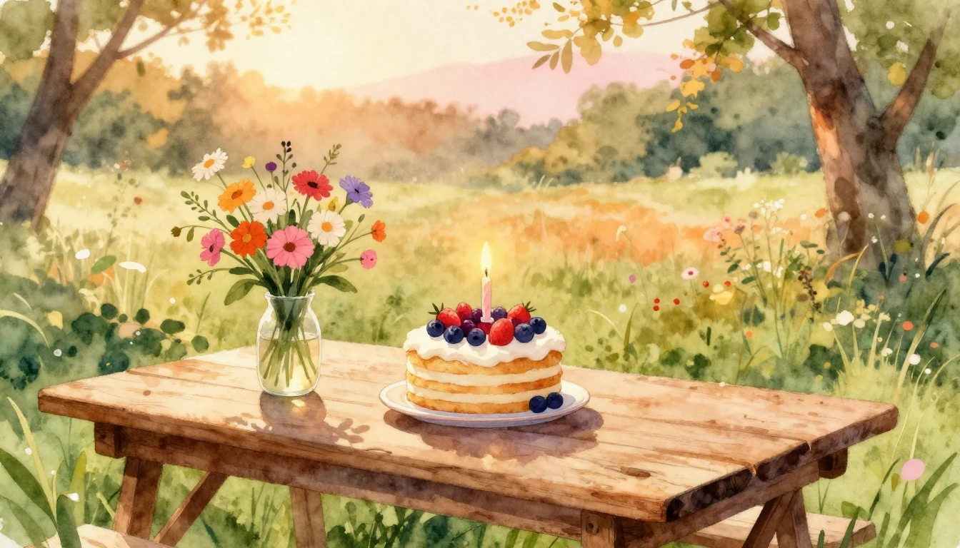 A warm and inviting watercolor painting of a celebratory out...