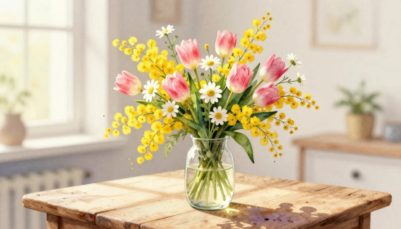 A delicate and vibrant watercolor painting of a beautiful bo...