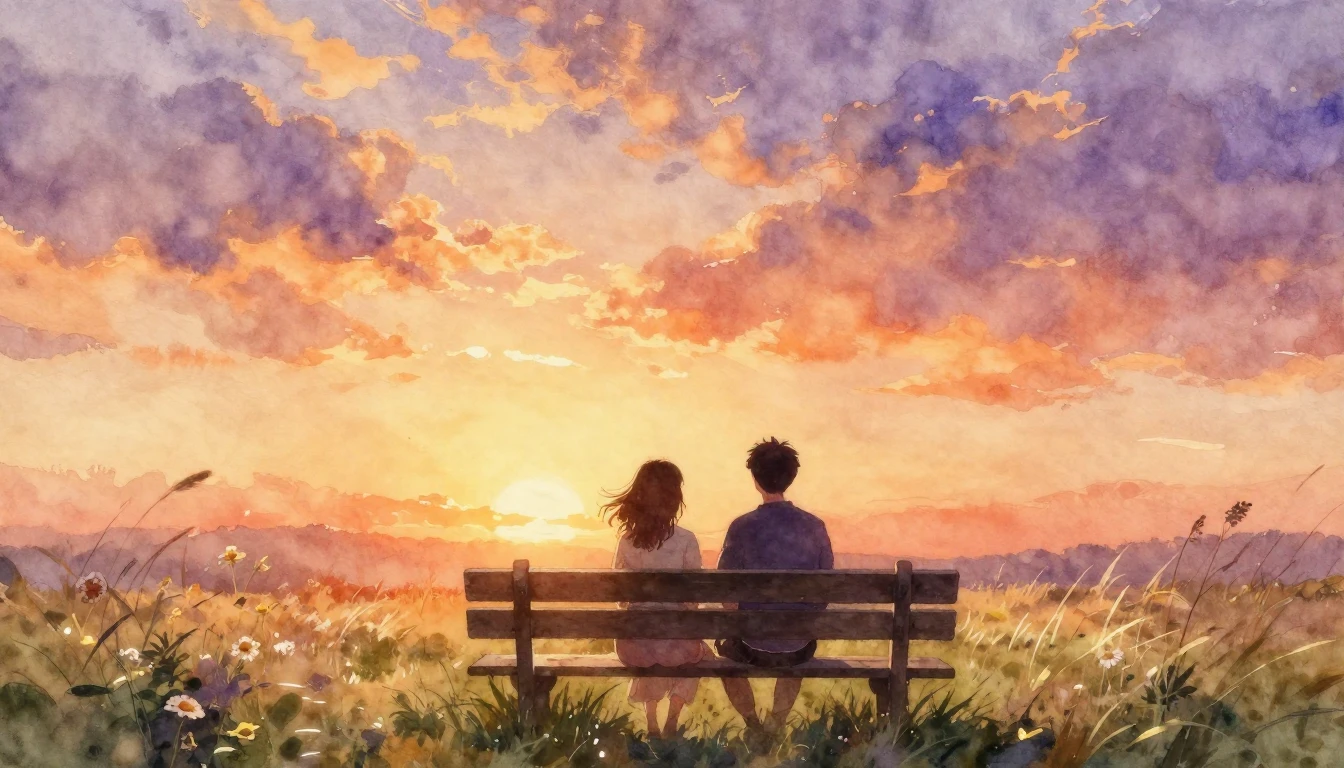 A warm and nostalgic watercolor painting capturing a serene ...