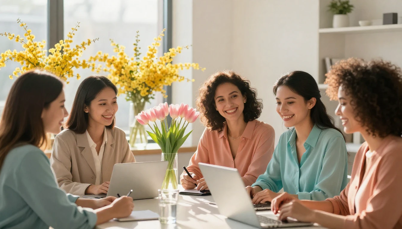 A modern and bright professional workspace filled with a war...