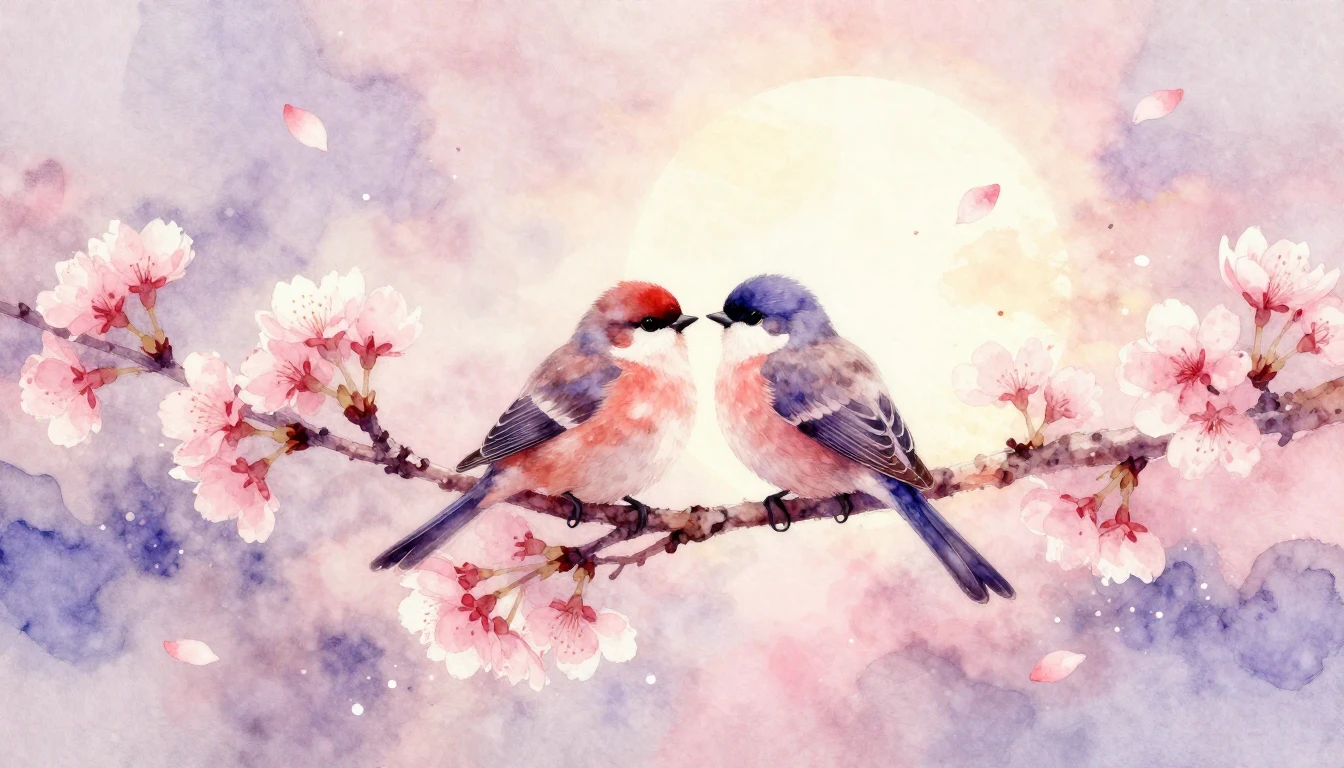 Soft watercolor painting representing romantic love. Two sma...