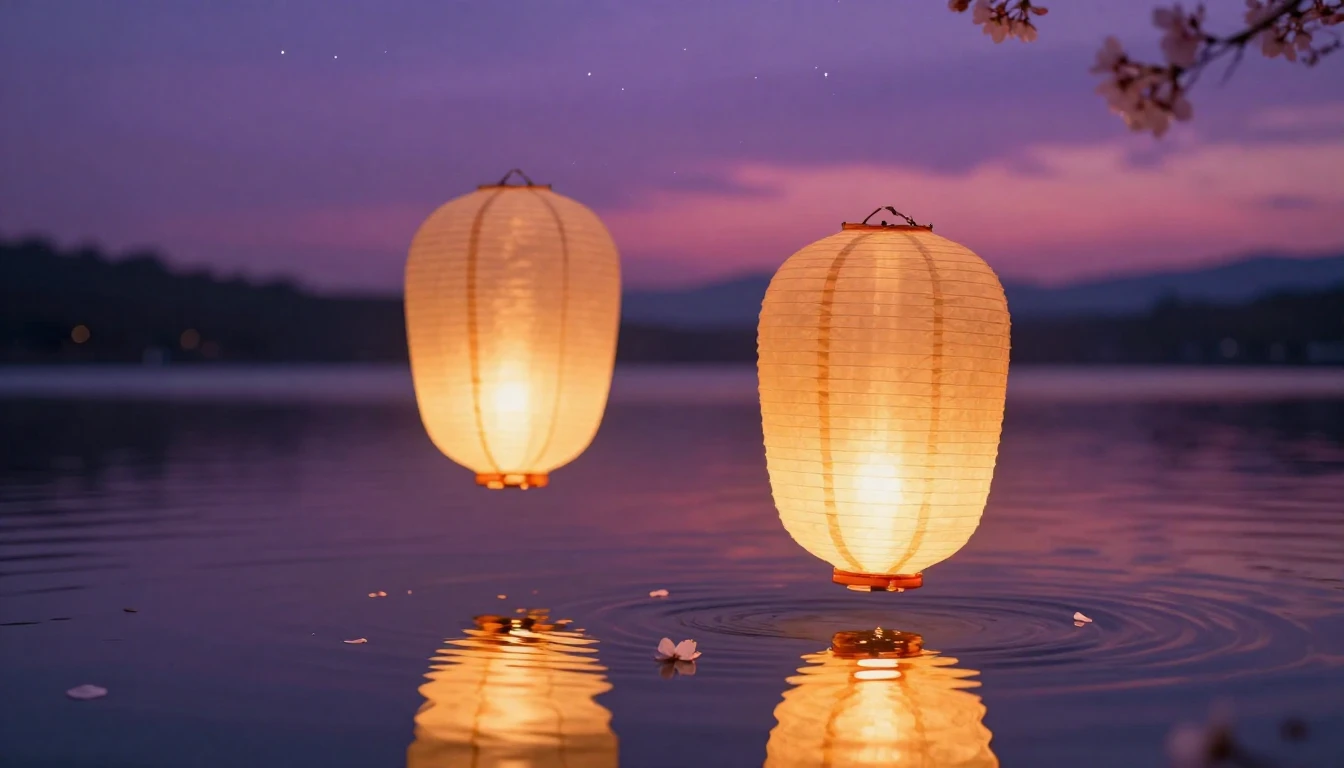 A dreamlike and romantic scene featuring two glowing, ethere...