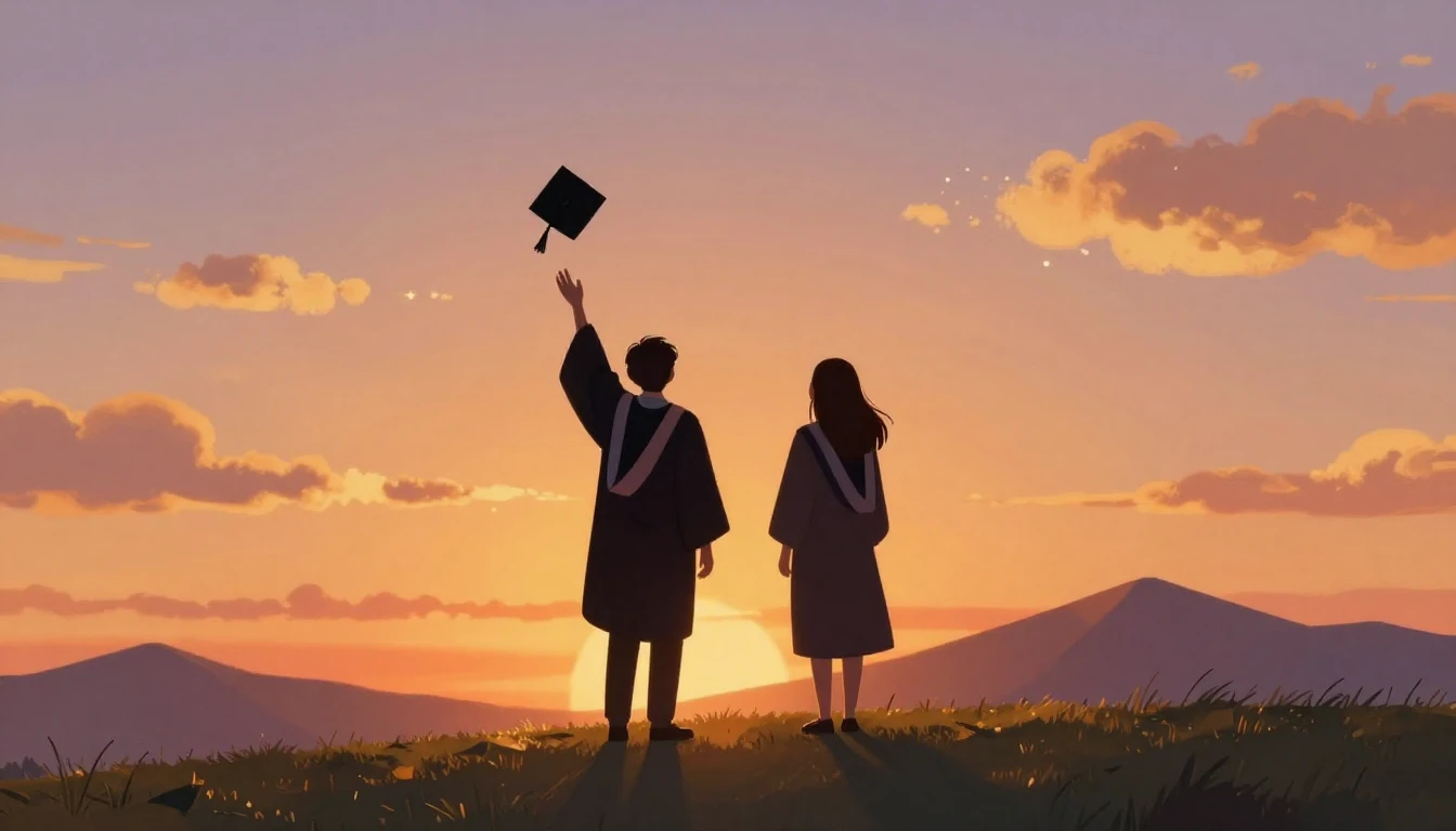 A warm and inspiring illustration depicting two silhouettes ...