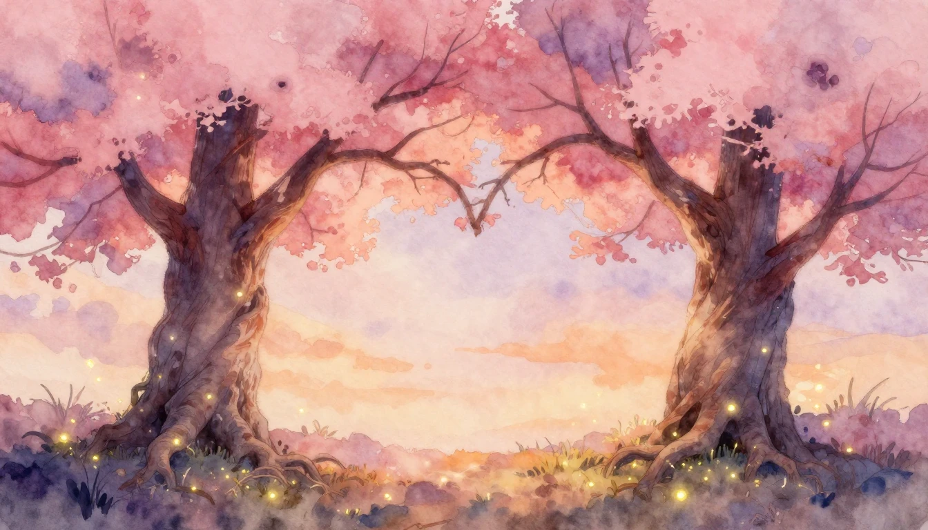 A soft and dreamy watercolor painting depicting two ancient ...