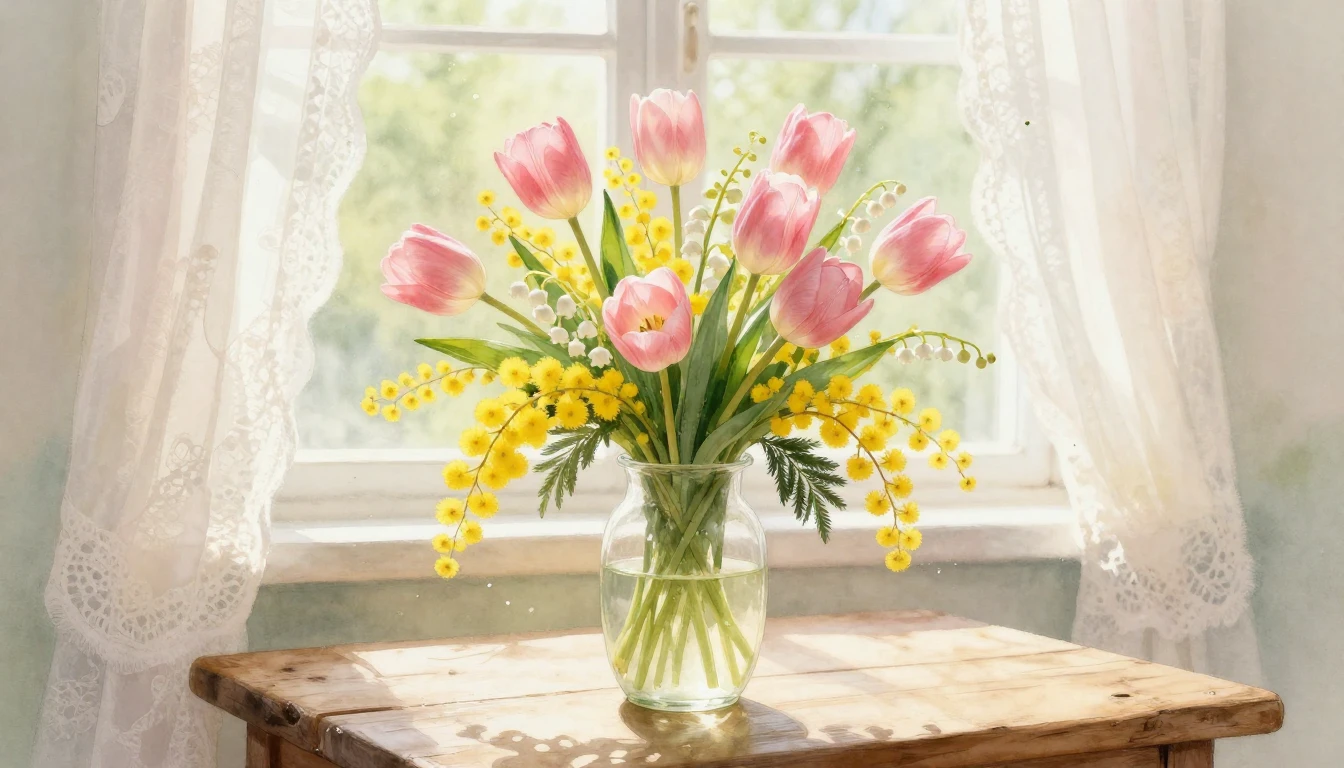 A delicate and ethereal watercolor painting of a lush spring...