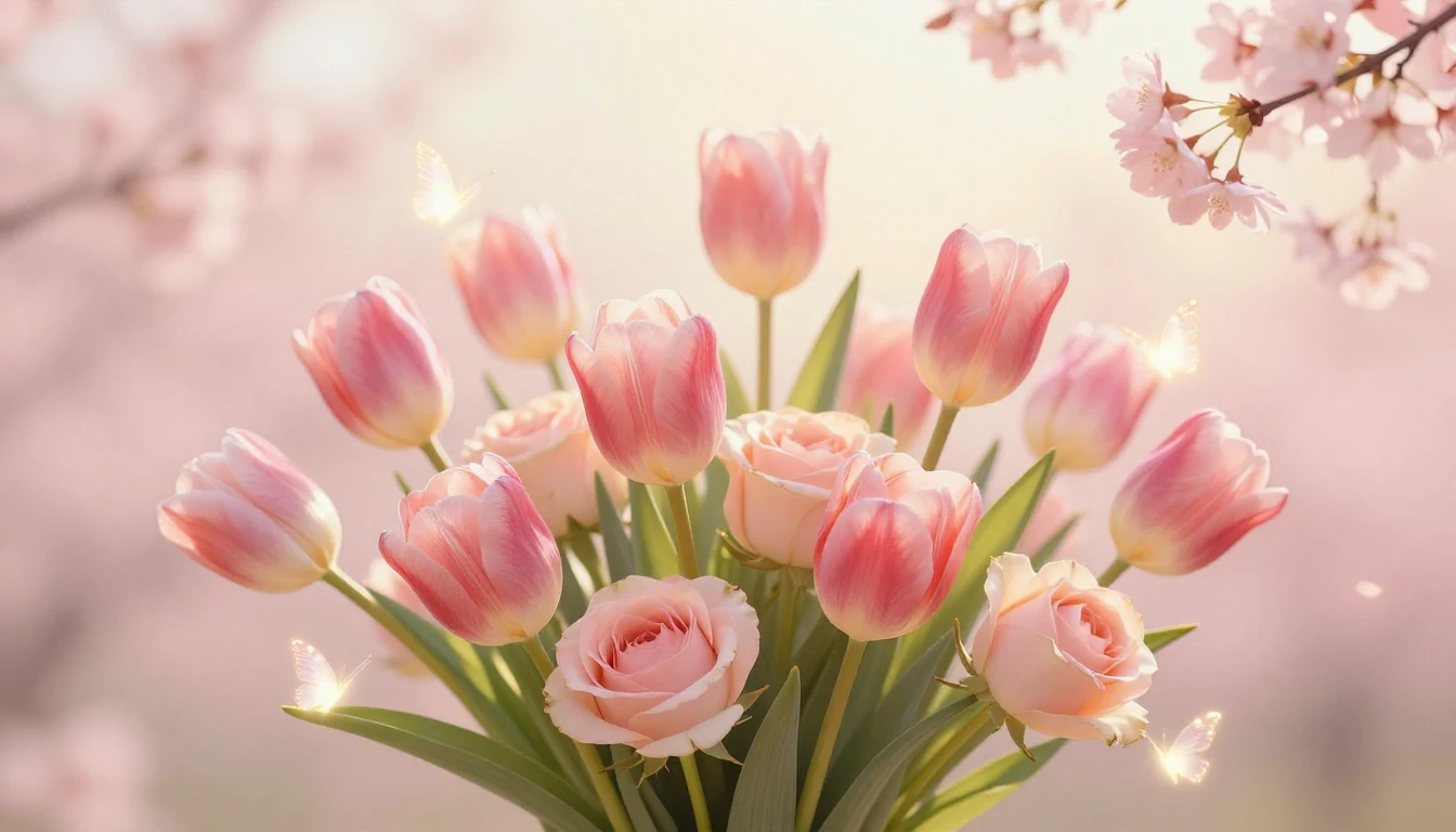 A beautiful and elegant bouquet of spring flowers including ...
