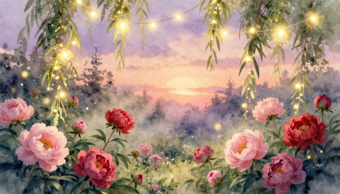 A dreamy and romantic watercolor illustration of a blooming ...