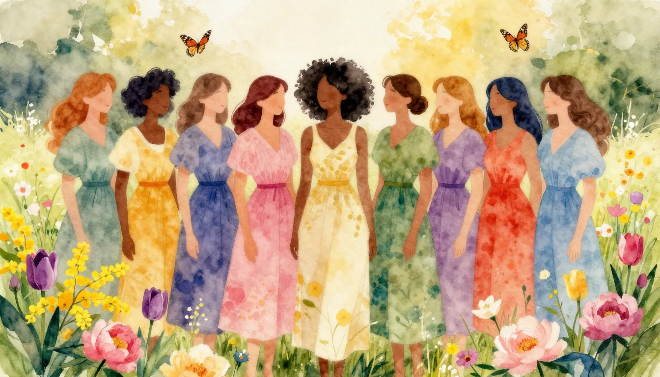 A vibrant and uplifting watercolor painting celebrating woma...