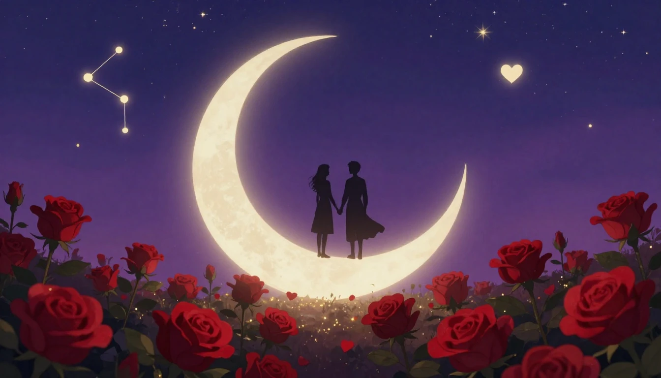 A romantic and dreamy illustration featuring two silhouette ...