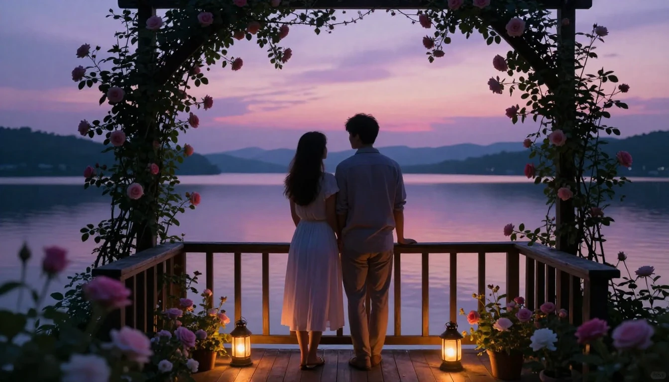 A romantic and intimate scene of two lovers standing togethe...