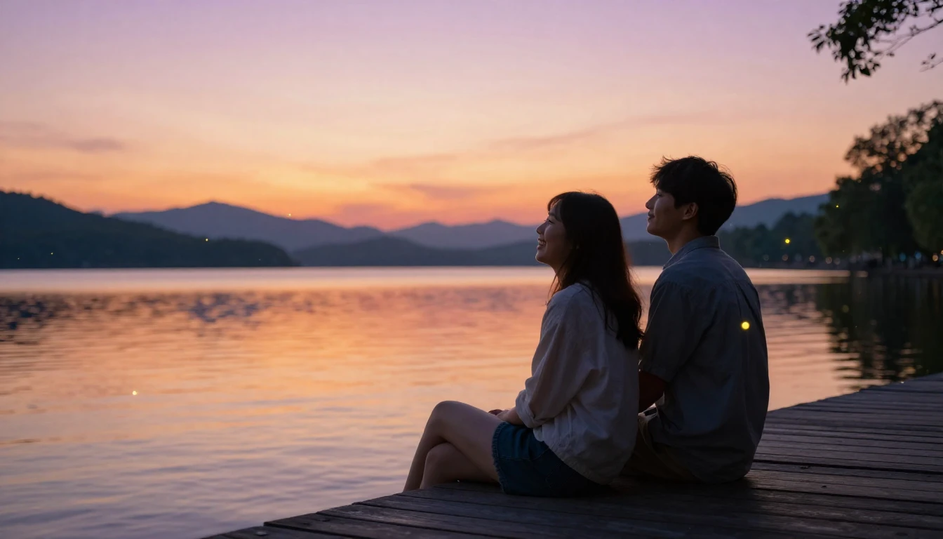 A heartwarming scene of two close friends sitting on a woode...