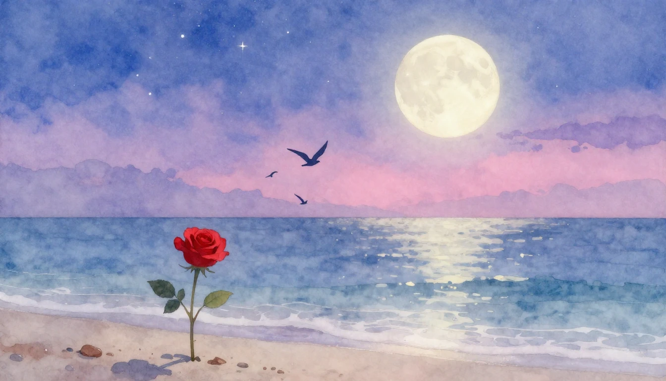 A soft and romantic watercolor painting depicting a starry n...