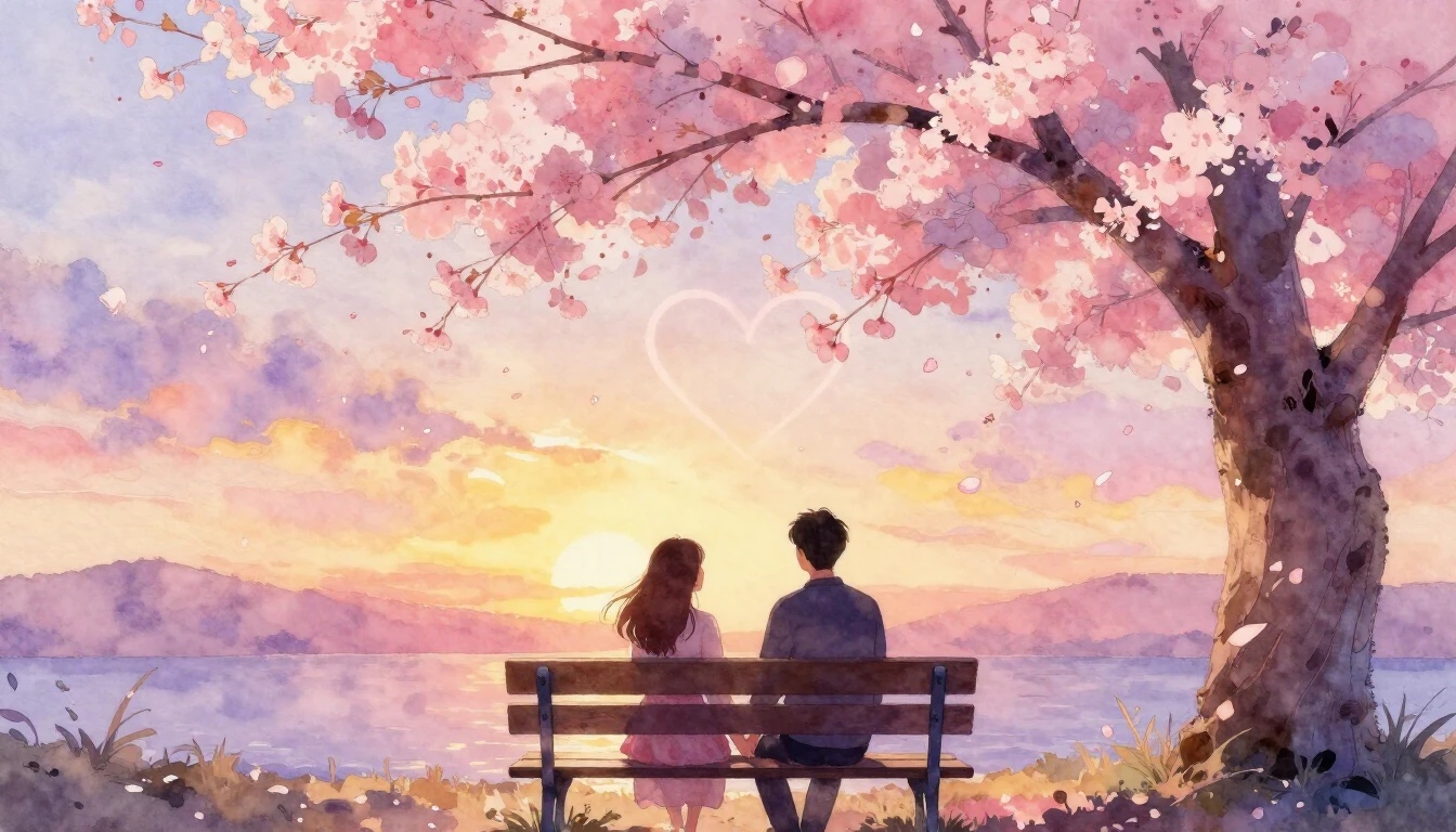 A soft and dreamy watercolor painting depicting a romantic V...