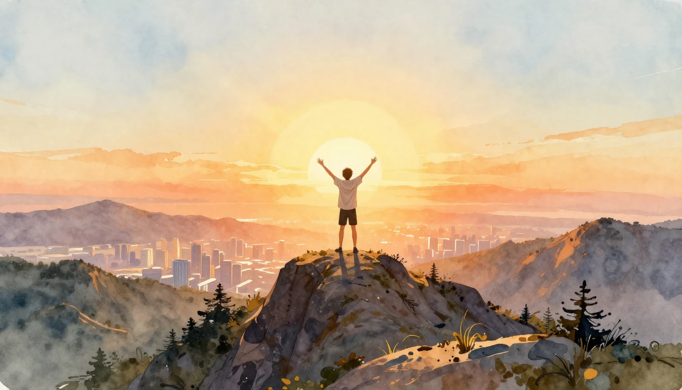 A breathtaking watercolor illustration of a person standing ...