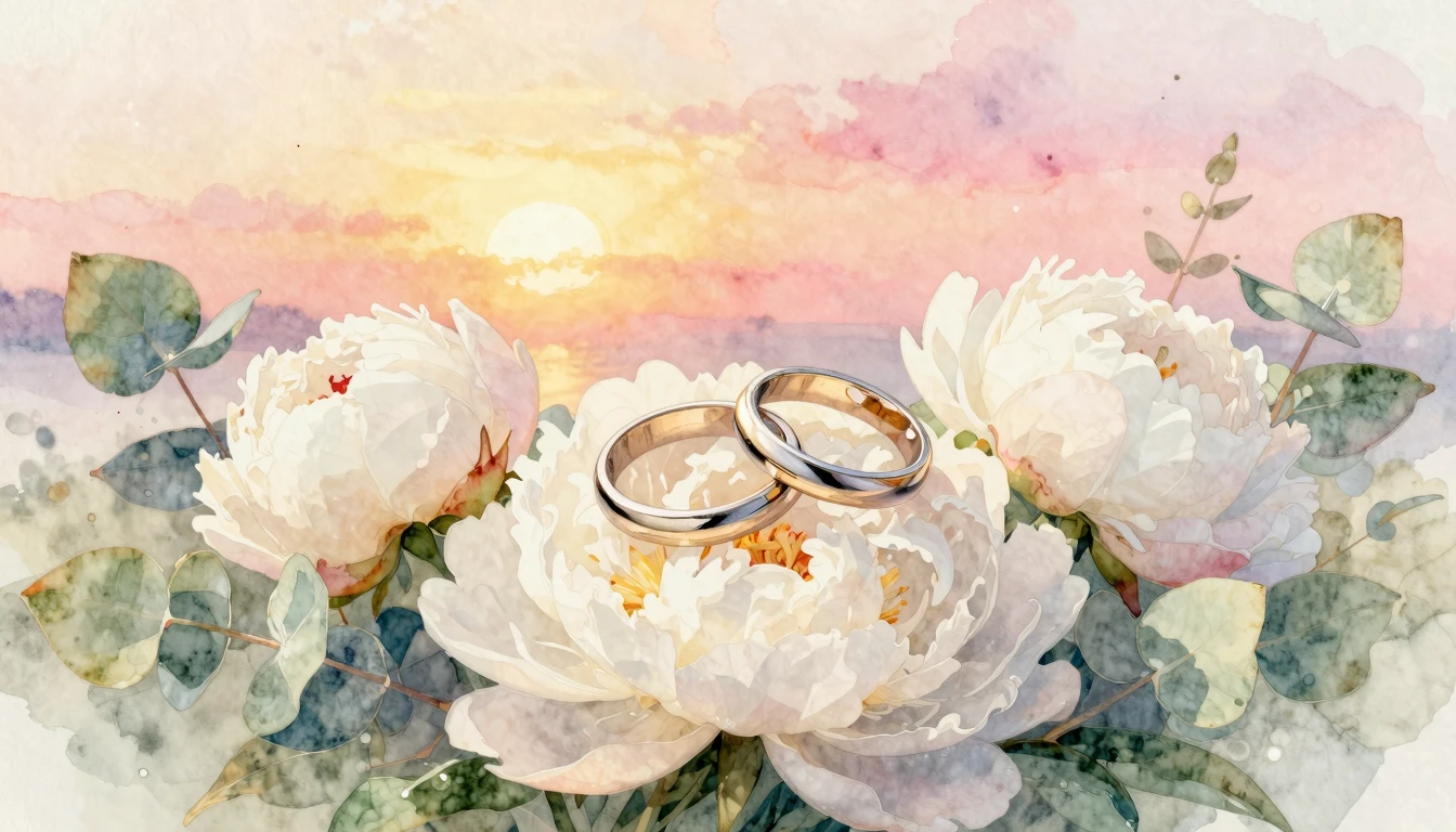 A soft and romantic watercolor painting of two elegant weddi...