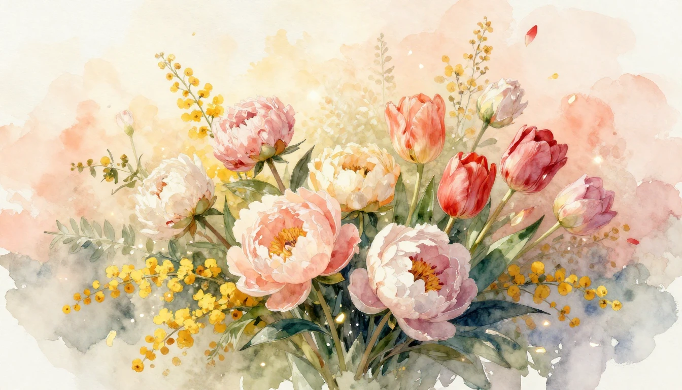 A breathtaking watercolor painting of a diverse and lush bou...