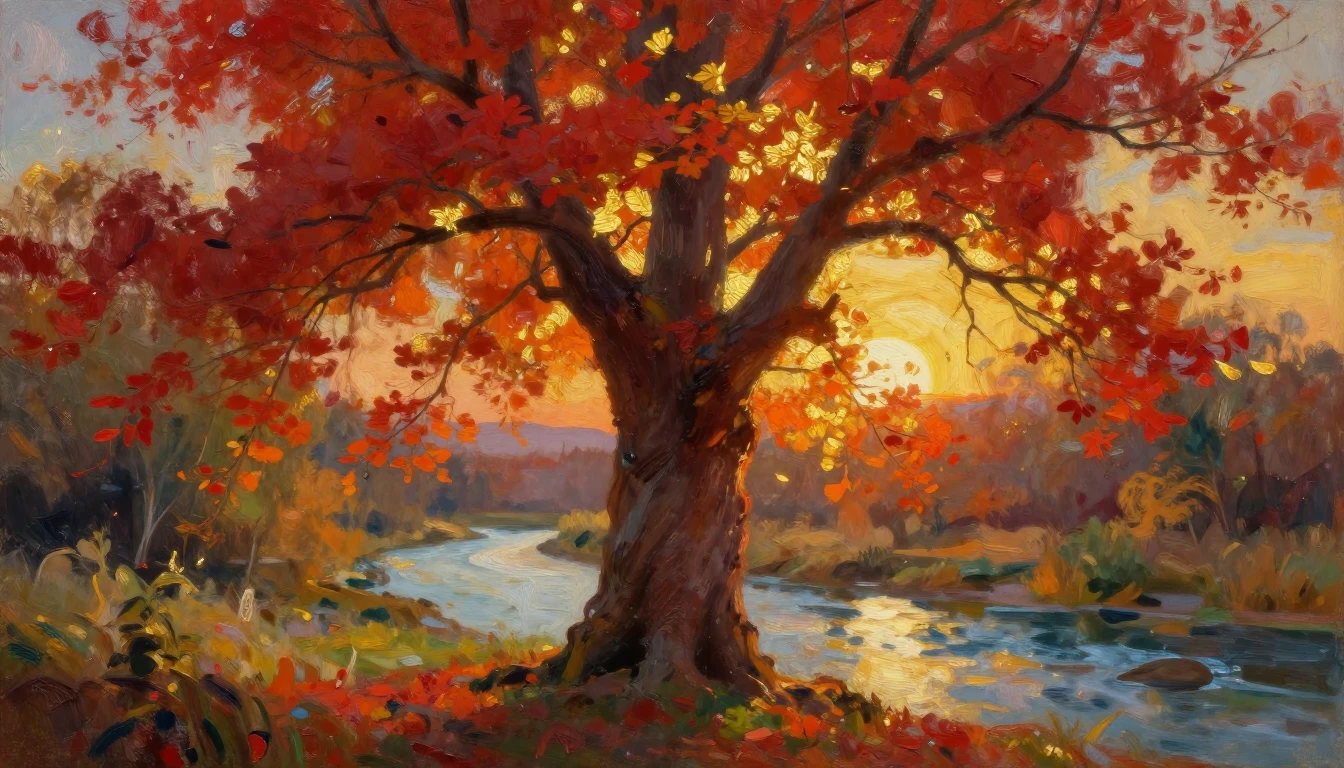 An impressionist oil painting depicting a majestic, ancient ...