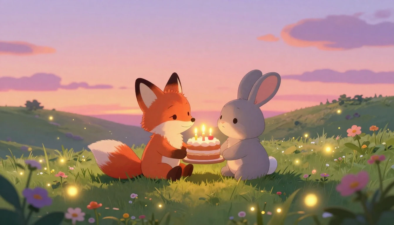 A heartwarming scene of two cute animal friends, a little fo...