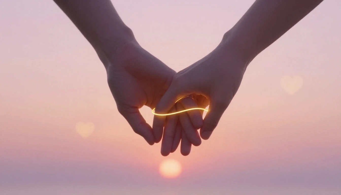 A romantic and soft composition depicting two hands gently h...