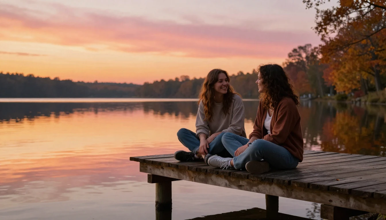 A heartwarming scene of two close friends sitting together o...