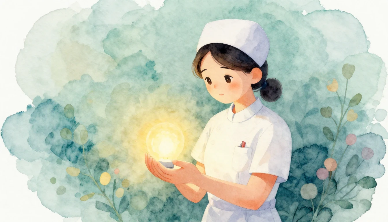A soft and touching watercolor illustration depicting a nurs...